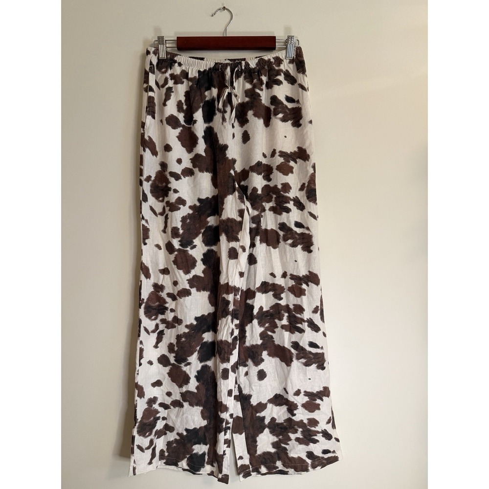 Sincerely Jules Cow Print Viscose Linen Blend Wide Leg Pants Size Large L
